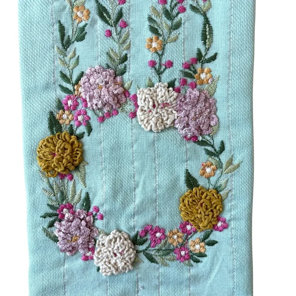 NEW Mackenzie-Childs Floral Bunny Embroidered Dish Towel 100% Cotton 20x28